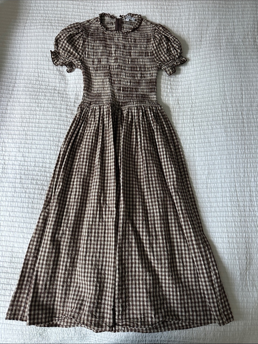 Rihias Brown Gingham Smocked Maxi Dress